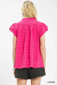 Umgee Textured Flutter Sleeve Split Neck Top 100100834751993 45 Affordable Fashion Under $100 Jerry's Apparel 
