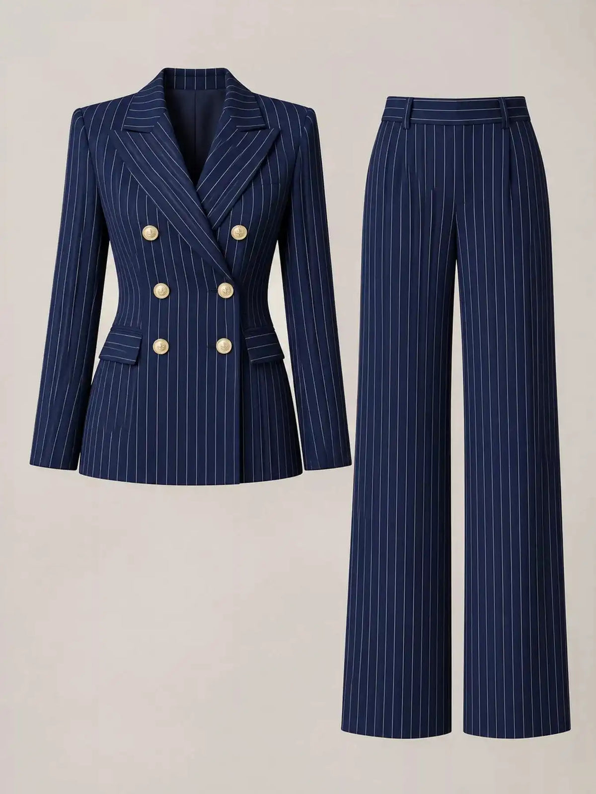 Double-Breasted Pinstripe Blazer and Wide-Leg Pants Set 101001905010997 103 Gifts for Her Jerry's Apparel 