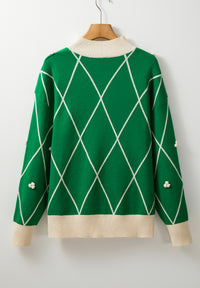 Diamond Pattern Contrast Trim Mock Neck Sweater