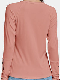 Decorative Button V-Neck Long Sleeve T-Shirt