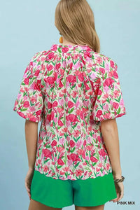 Umgee Floral Puff Sleeve Blouse with Scalloped Details 100100563671184 53 Affordable Fashion Under $100 Jerry's Apparel 