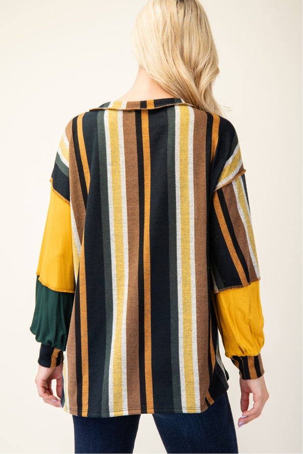 Celeste Full Size Striped Color Block Exposed Seam T-Shirt