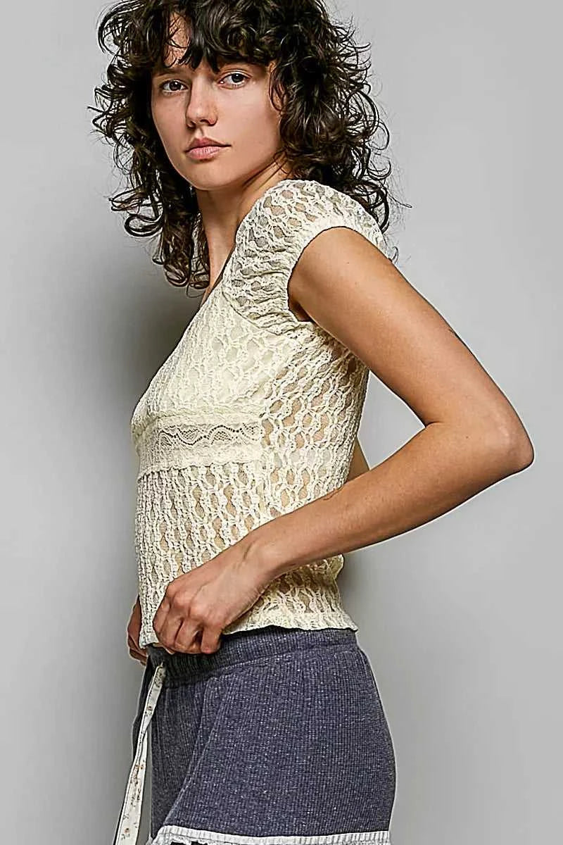 POL Sweetheart Neck Lace Short Sleeve Top 100100494341785 48 Affordable Fashion Under $100 Jerry's Apparel 