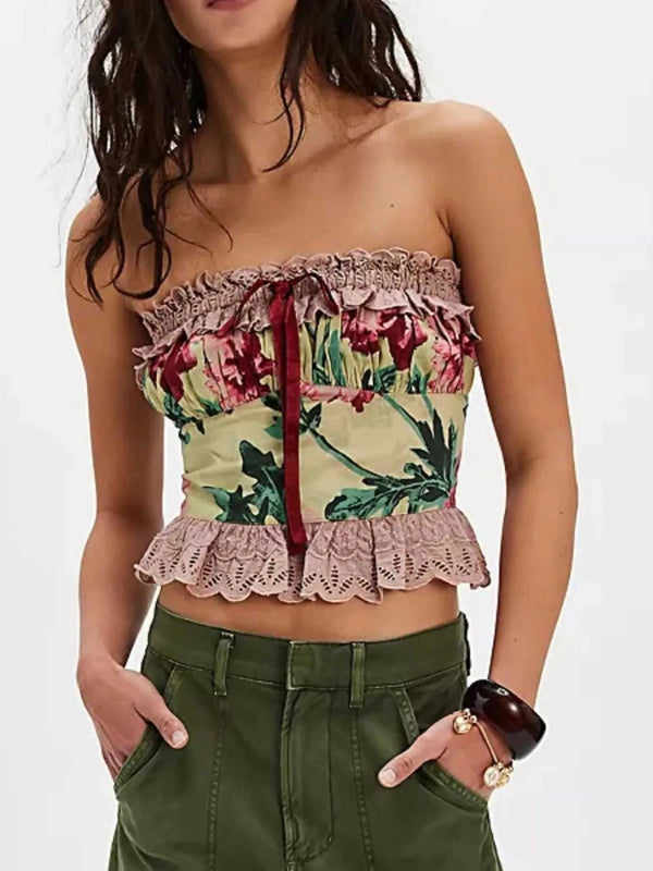 Floral Print Lace Trim Tube Top 100100364241616 35 Affordable Fashion Under $100 Jerry's Apparel 