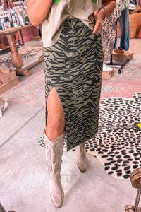 Leopard Print Side Split Frayed Hem Denim Midi Skirt 101003836120816 52 Affordable Fashion Under $100 Jerry's Apparel 