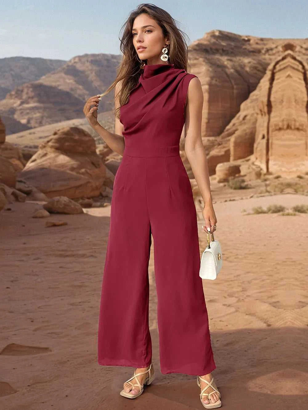 Perfee Ruched Mock Neck Sleeveless Jumpsuit 100100345642914 38 Affordable Fashion Under $100 Jerry's Apparel 