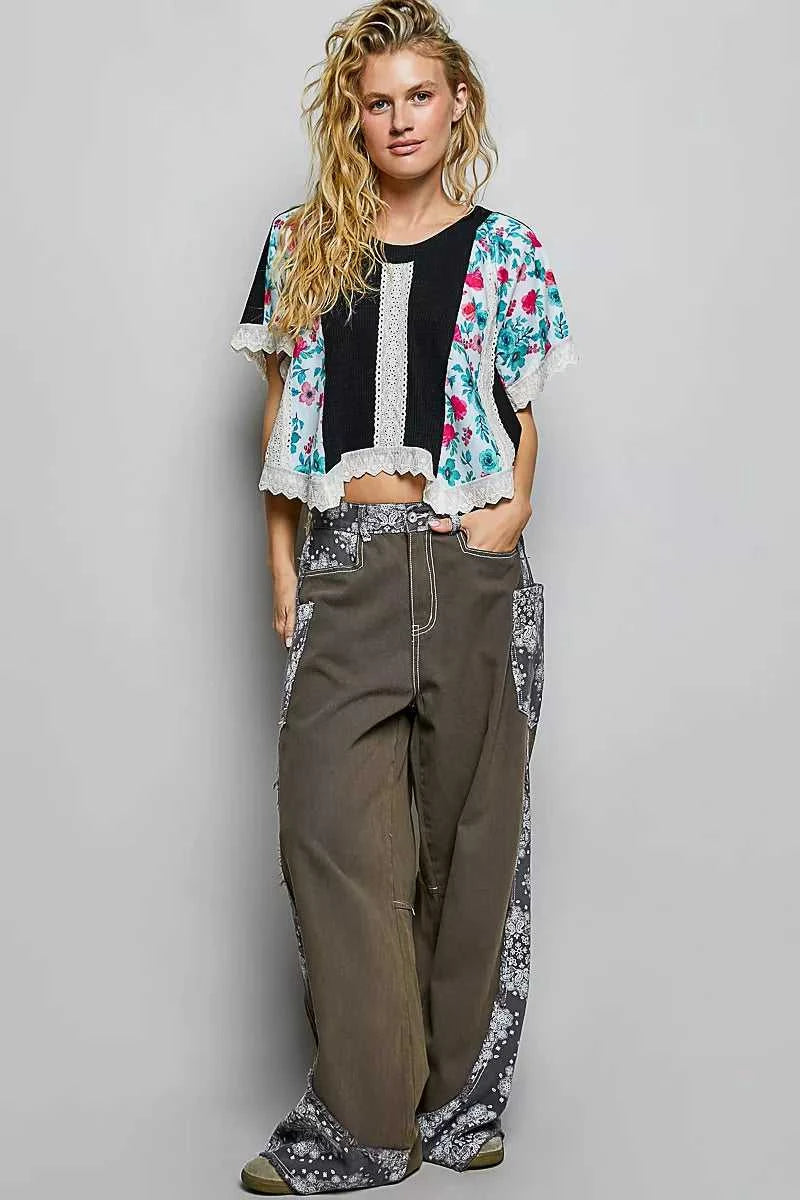 POL Round Neck Ribbed Cropped Top with Lace Detail 100100817091238 59 Affordable Fashion Under $100 Jerry's Apparel 