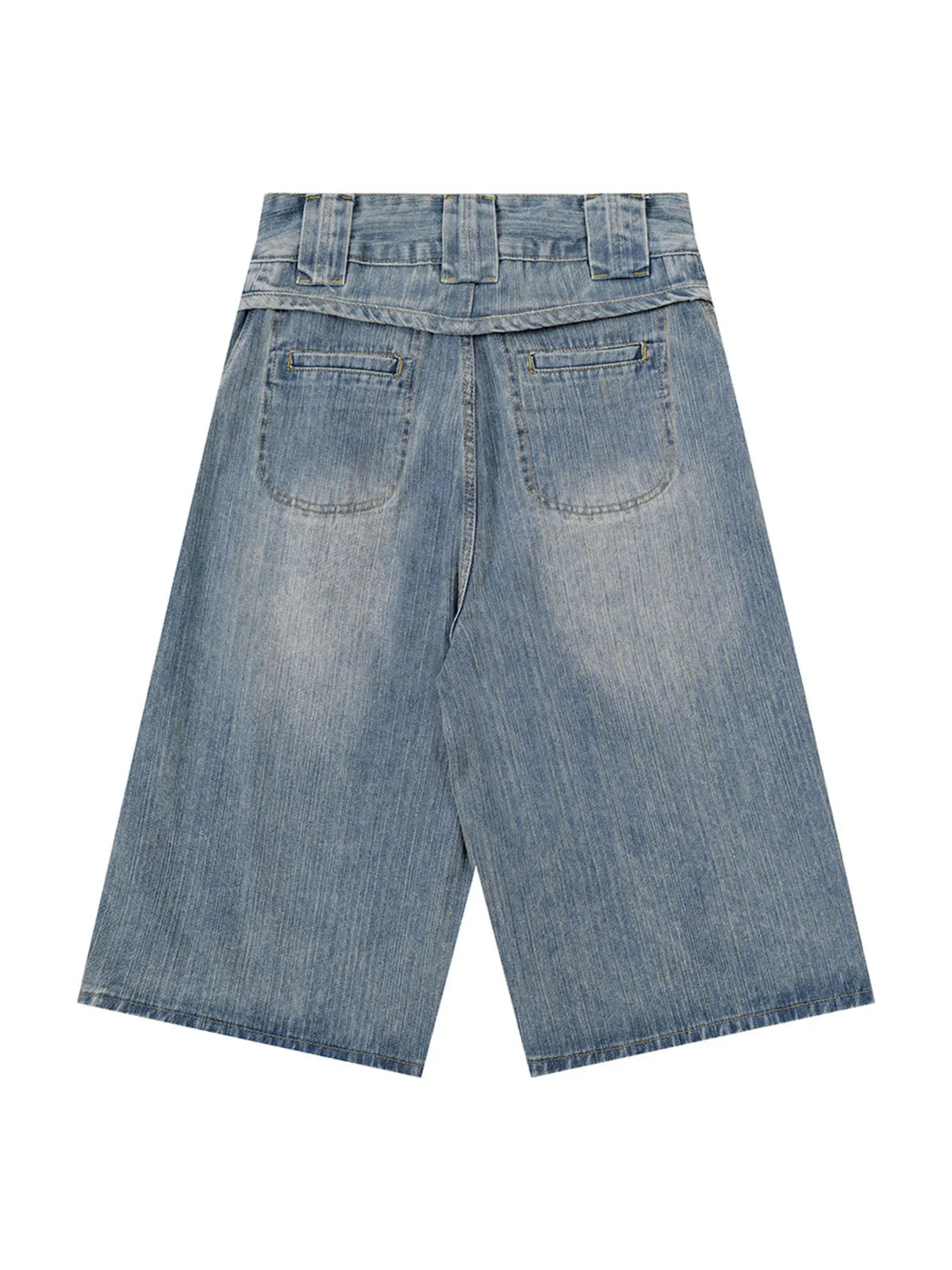 Men's Washed Denim Bermuda Shorts with Curved Pocket Detail