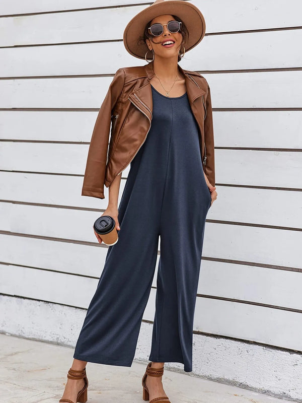 Sleeveless Wide Leg Casual Jumpsuit