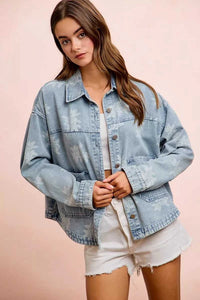 BiBi Printed Washed Denim Jacket With Pocket 100100427641338 64 Affordable Fashion Under $100 Jerry's Apparel 