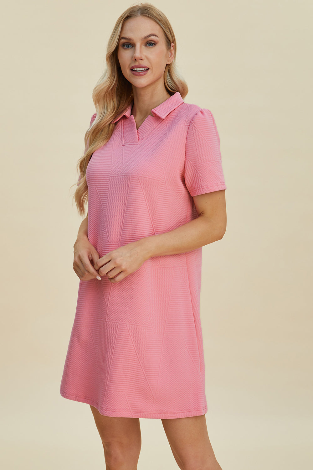 Full Size Texture Short Sleeve Dress