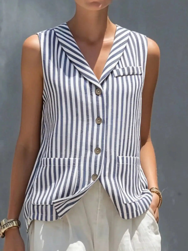 Striped Button Down Vest and Pants Set 101001117768107 90 Women's Pants Set Gifts for Her Jerry's Apparel 