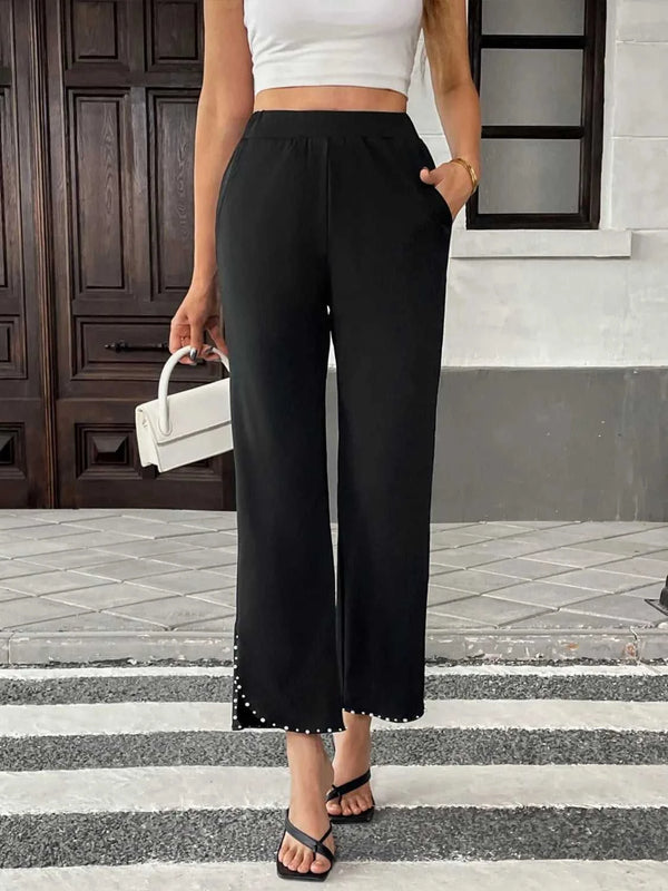 Pearl-Embellished Cropped Wide-Leg Pants 100100730581749 34 Affordable Fashion Under $100 Jerry's Apparel 