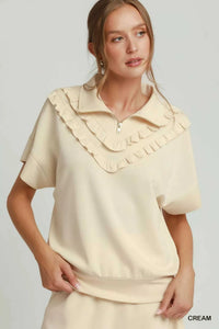 Umgee Ruffle Quarter Zip Short Sleeve Top 100100377651721 53 Affordable Fashion Under $100 Jerry's Apparel 