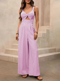 Striped Cutout Twist Front Wide Leg Jumpsuit 100100581301449 42 Affordable Fashion Under $100 Jerry's Apparel 