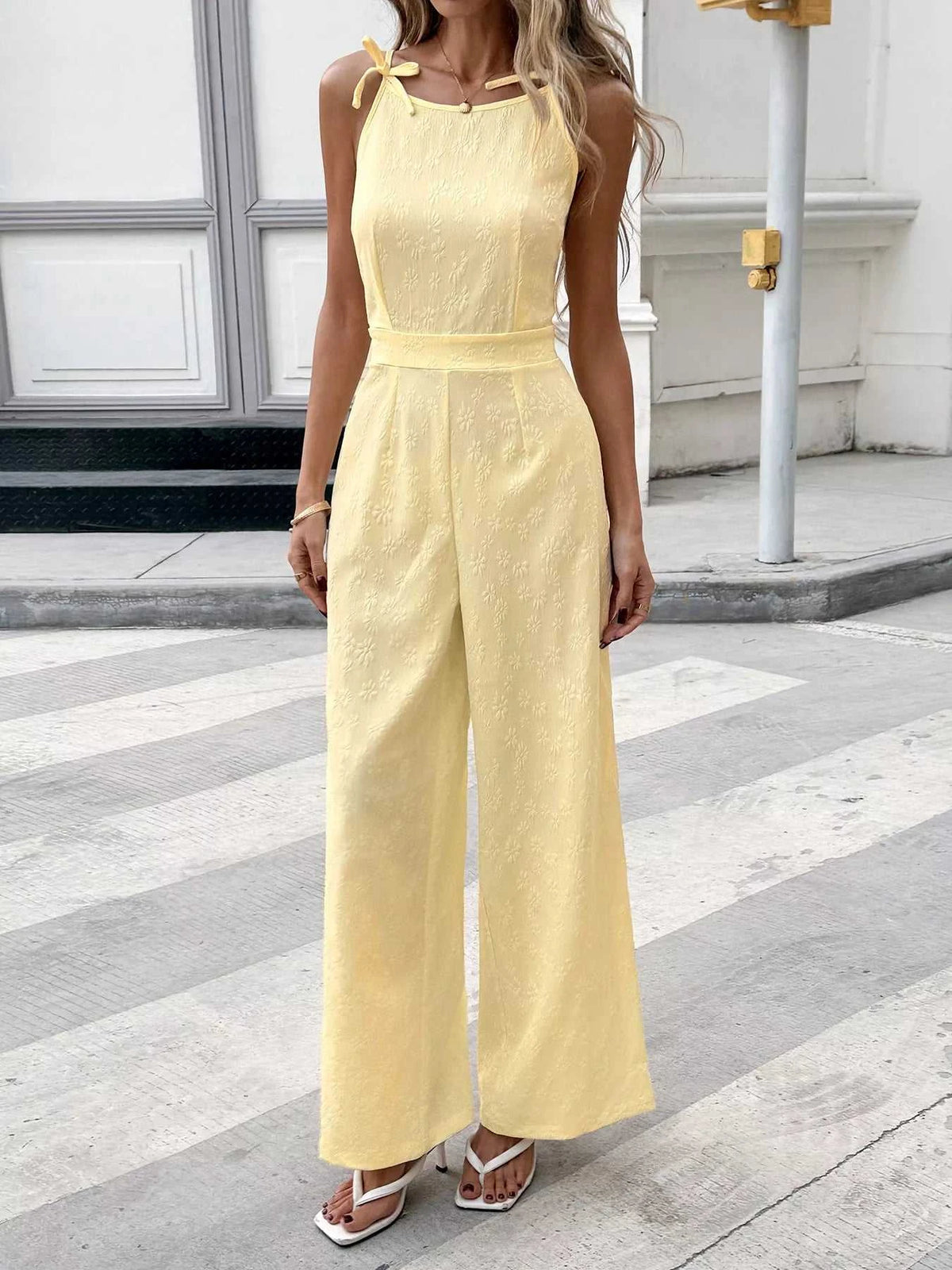 Tie Strap Textured Wide Leg Jumpsuit 100100803857001 40 Affordable Fashion Under $100 Jerry's Apparel 