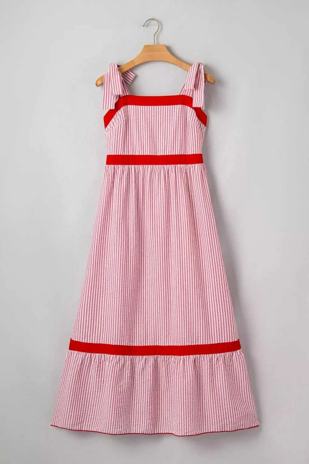 Stripe Bow Knot Straps Contrast Trim High Waist Ruffle Hem Maxi Dress 100100480806039 52 Gifts for Her Jerry's Apparel 