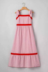 Stripe Bow Knot Straps Contrast Trim High Waist Ruffle Hem Maxi Dress 100100480806039 52 Gifts for Her Jerry's Apparel 