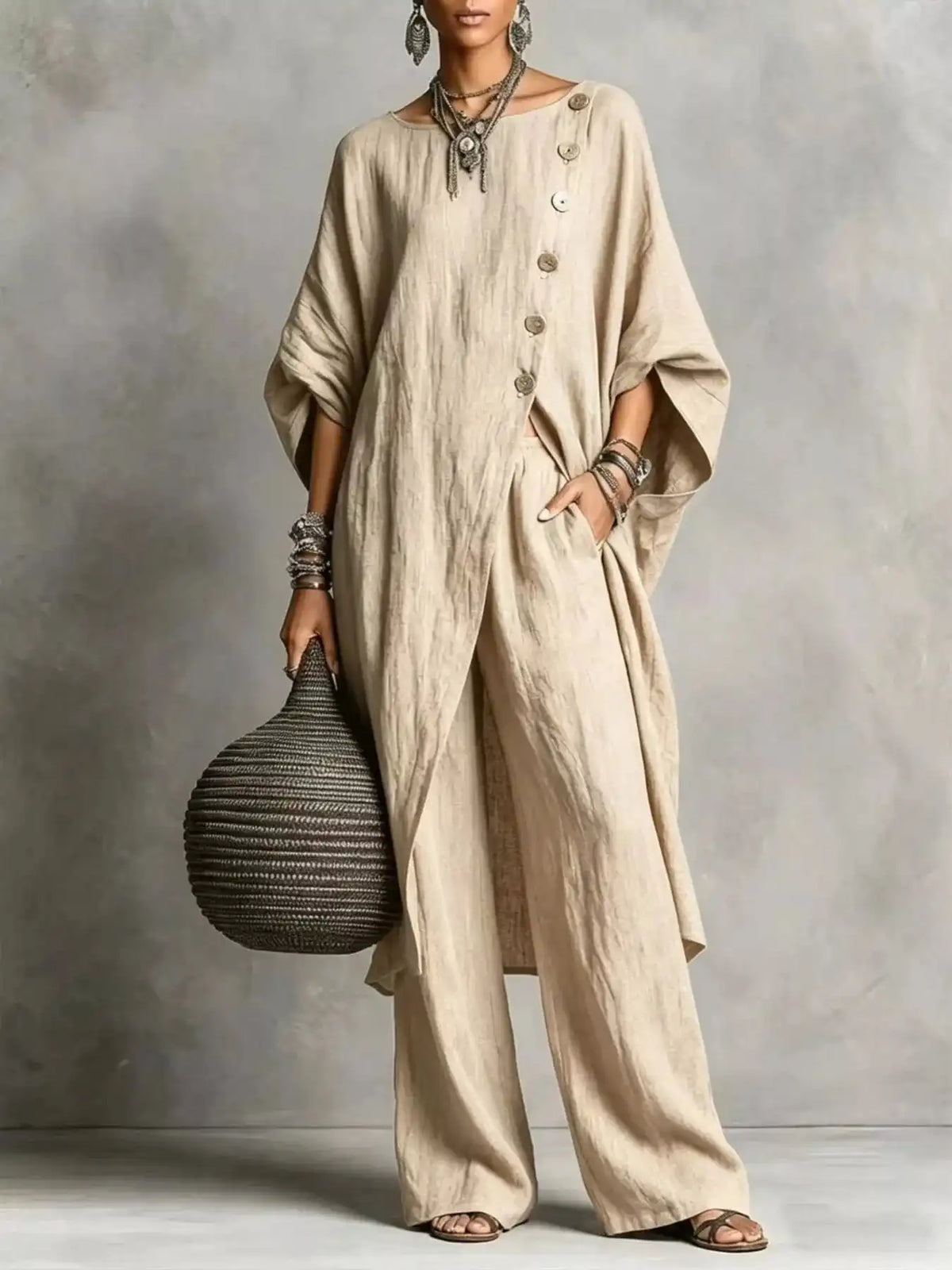 Full Size Asymmetric Button-Down Top and Wide-Leg Pants Set Plus Size 101001667815182 65 Affordable Fashion Under $100 Jerry's Apparel 