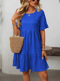 Mandy Ruffled Ruched Round Neck Half Sleeve Dress 100100796041903 25 Affordable Fashion Under $100 Jerry's Apparel 