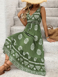 Printed V-Neck Sleeveless Dress