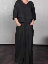 Full Size V-Neck Long Sleeve Top and Pants Set Plus Size 100100878243855 49 Affordable Fashion Under $100 Jerry's Apparel 