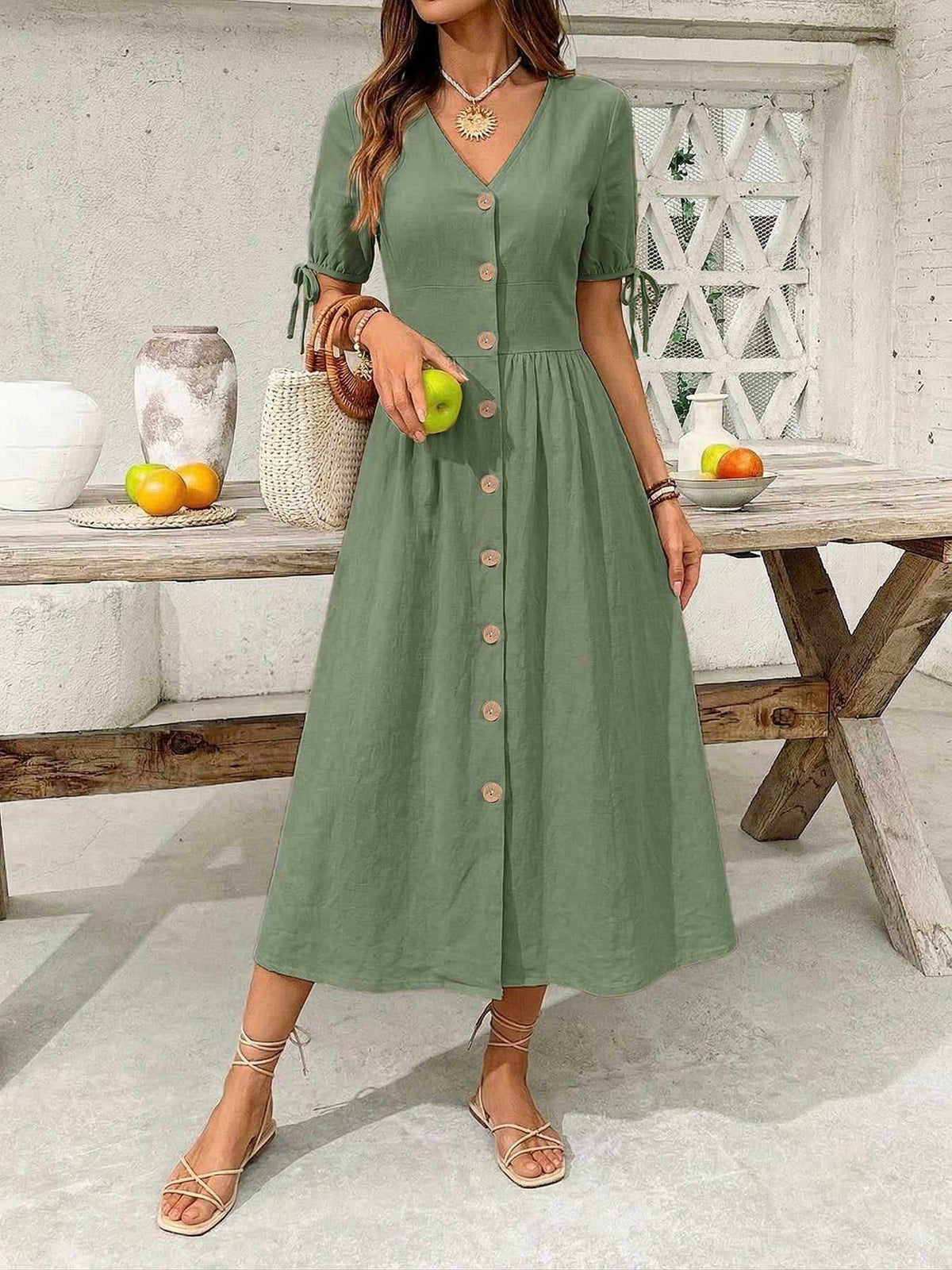Button-Down Short Sleeve Midi Dress 100100773551026 41 Women's Midi Dress Affordable Boutique Dresses Under $50 Jerry's Apparel 