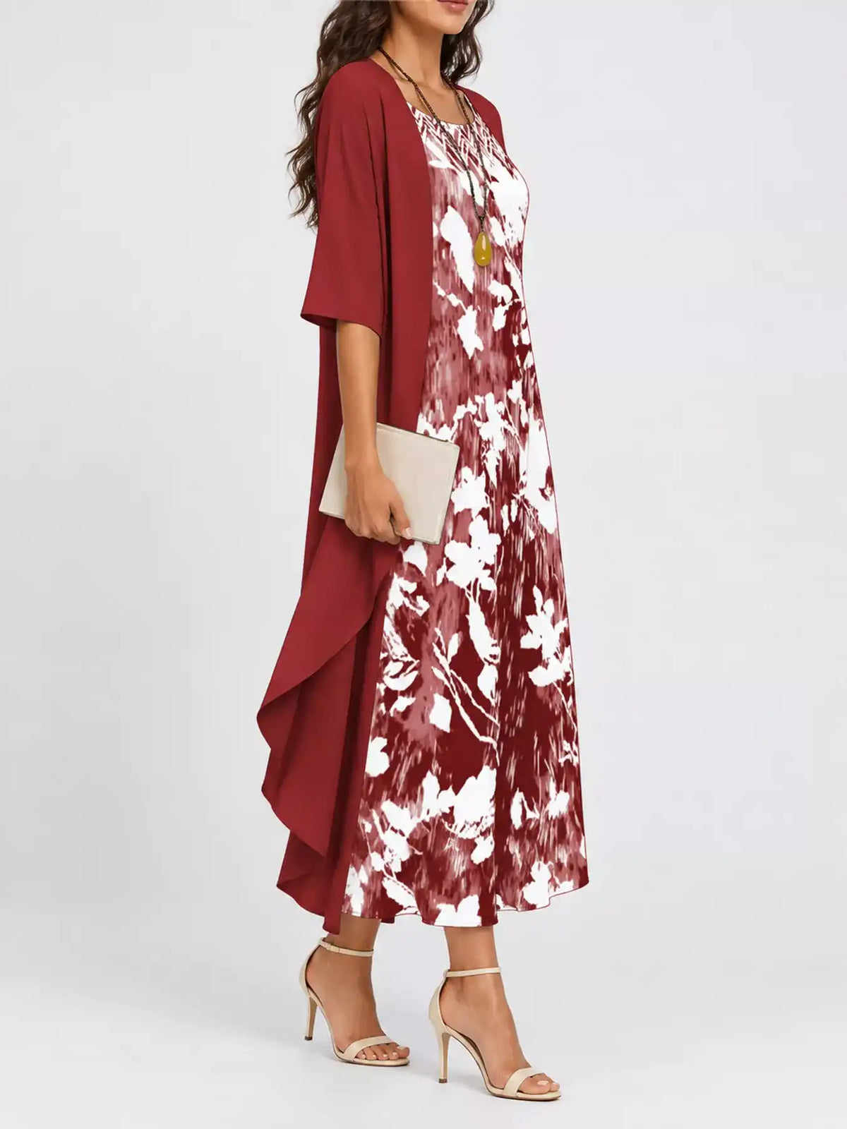 Full Size Floral Print Midi Dress and Chiffon Cardigan Set Plus Size 101001950650233 50 Affordable Fashion Under $100 Jerry's Apparel 