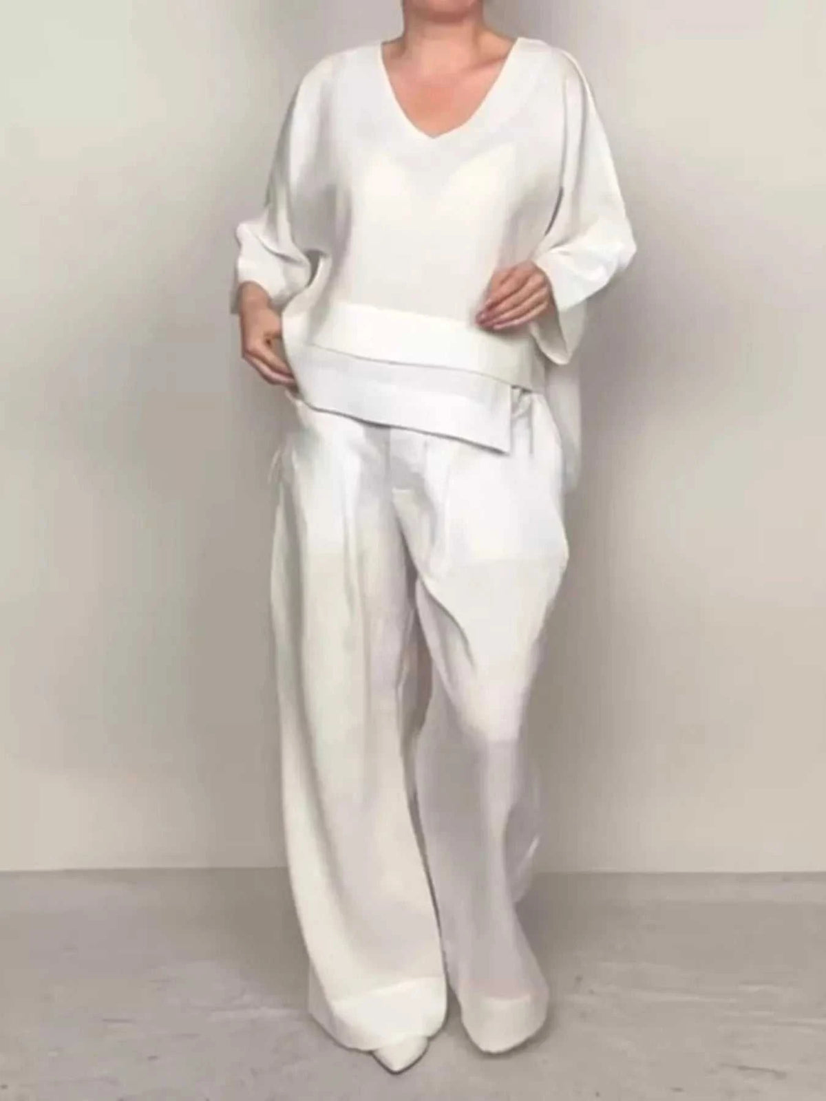 Full Size V-Neck Long Sleeve Top and Pants Set Plus Size 100100878243855 49 Affordable Fashion Under $100 Jerry's Apparel 