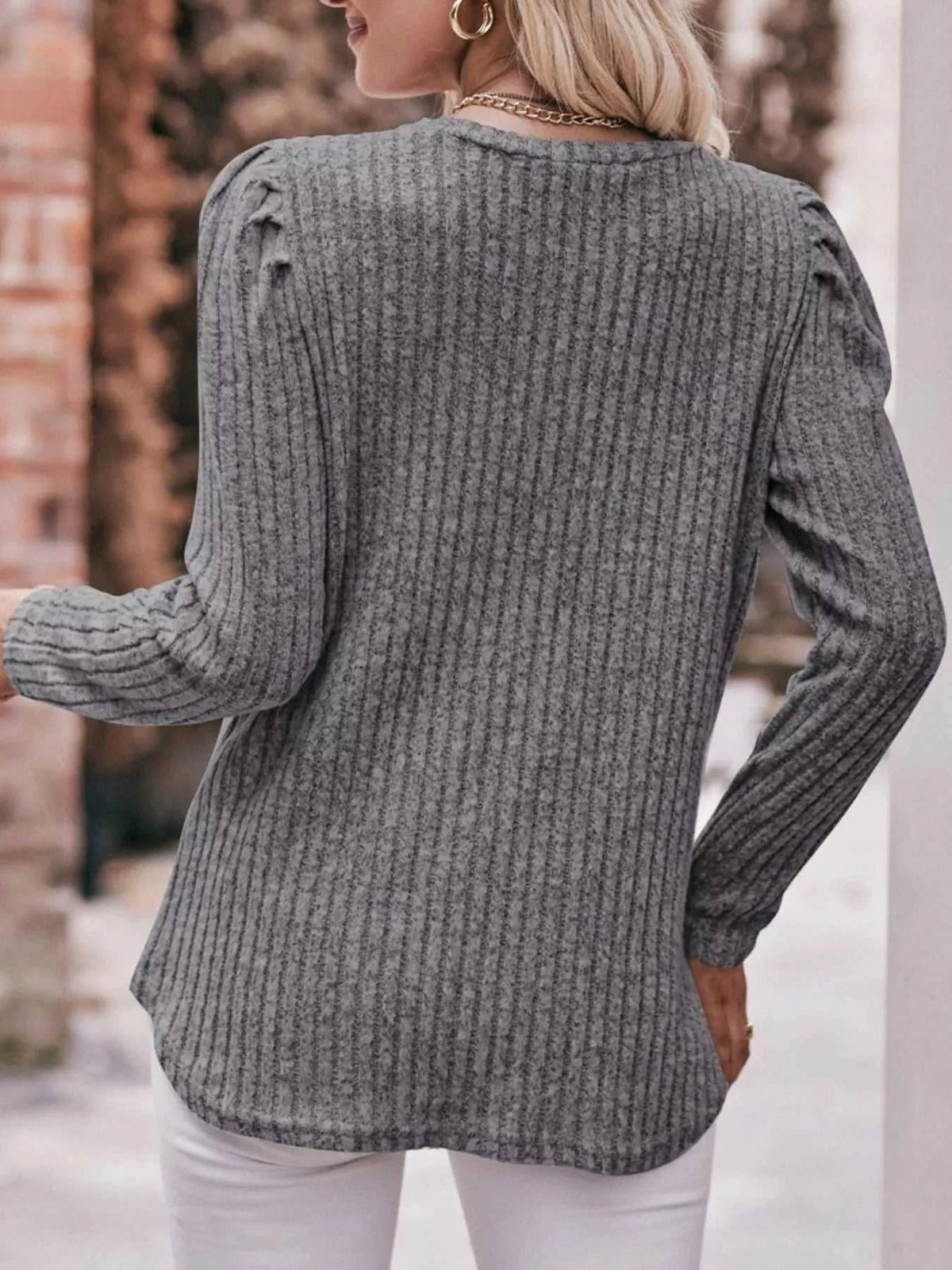 Ribbed Knit Puff Sleeve T-Shirt 100100962471478 28 Affordable Fashion Under $100 Jerry's Apparel 