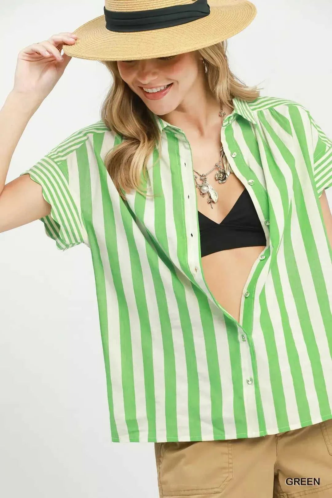 Umgee Striped Button Front Flutter Sleeve Top 100100938081753 49 Affordable Fashion Under $100 Jerry's Apparel 