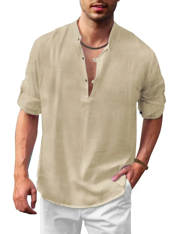 Men's Full Size Button Detail Roll-Tab Sleeve Top Plus Size