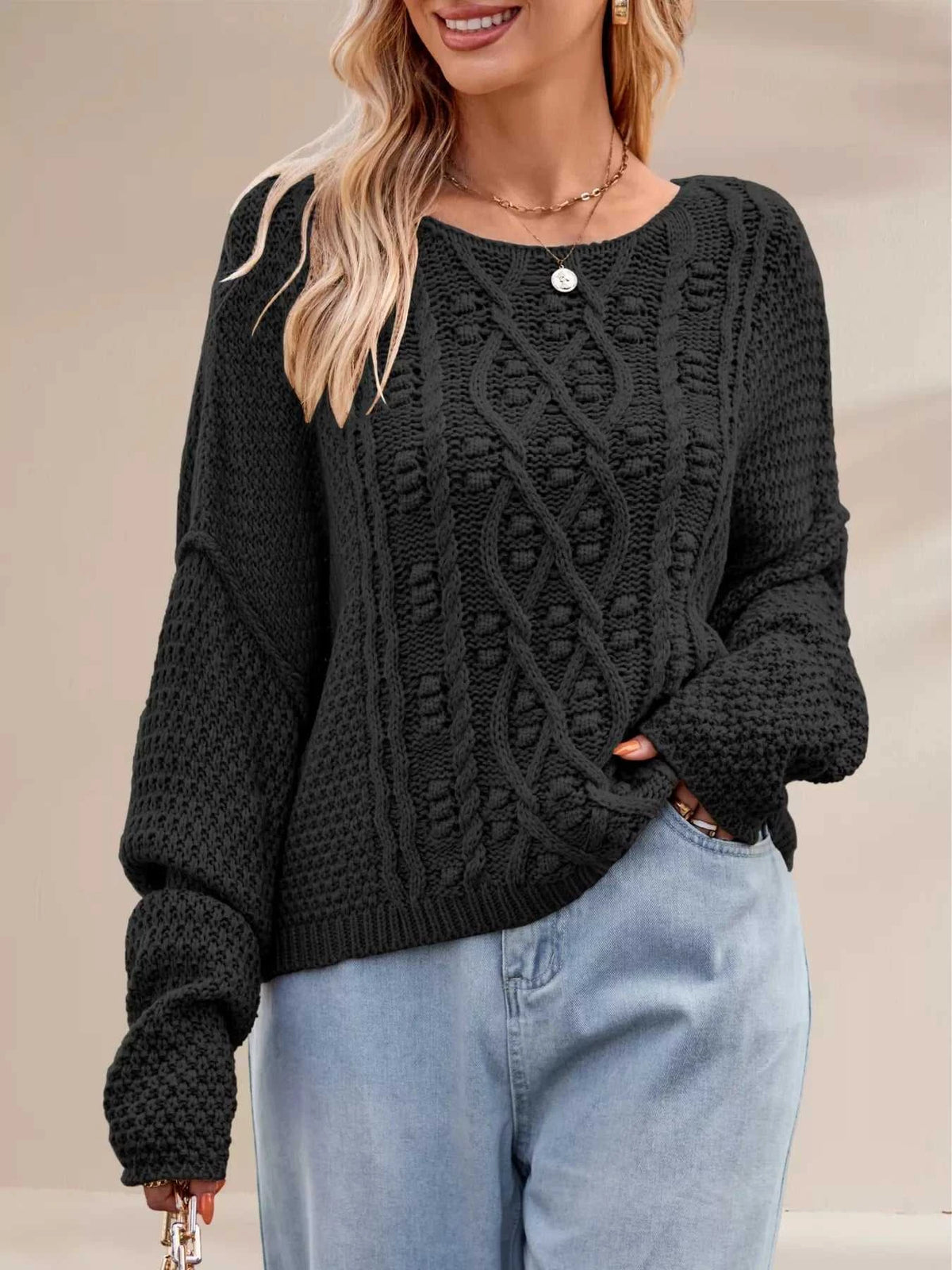 Textured Knit Round Neck Sweater 100100794321457 47 Affordable Fashion Under $100 Jerry's Apparel 