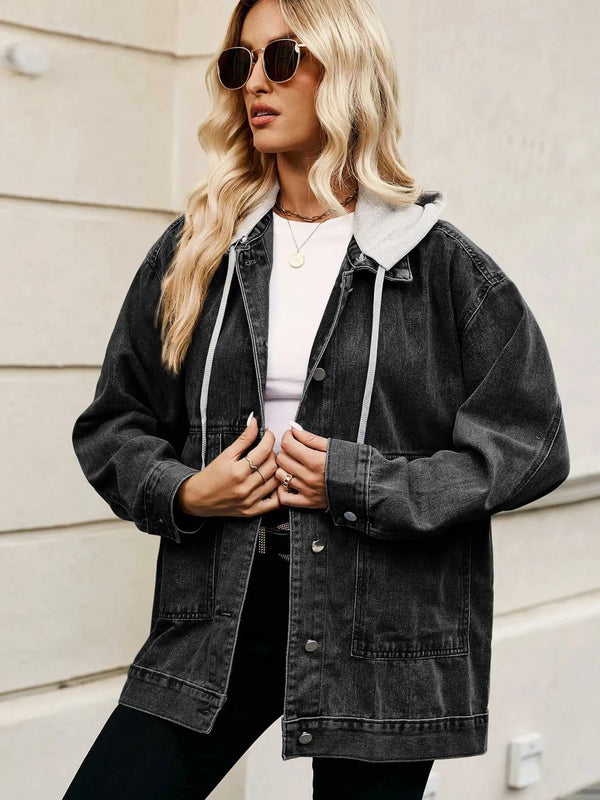 Oversized Button Up Denim Jacket with Hood 100100876233269 72 Affordable Fashion Under $100 Jerry's Apparel 