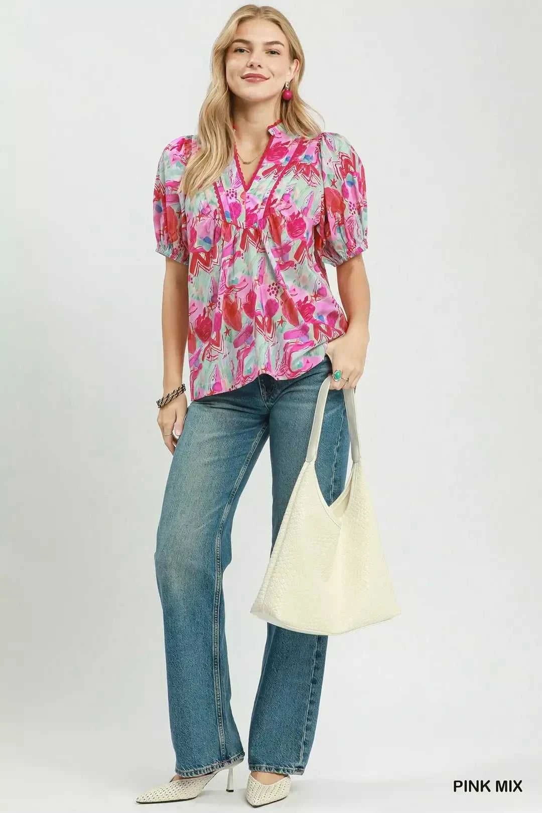 Umgee Abstract Print Puff Sleeve Top 100100861011414 53 Affordable Fashion Under $100 Jerry's Apparel 