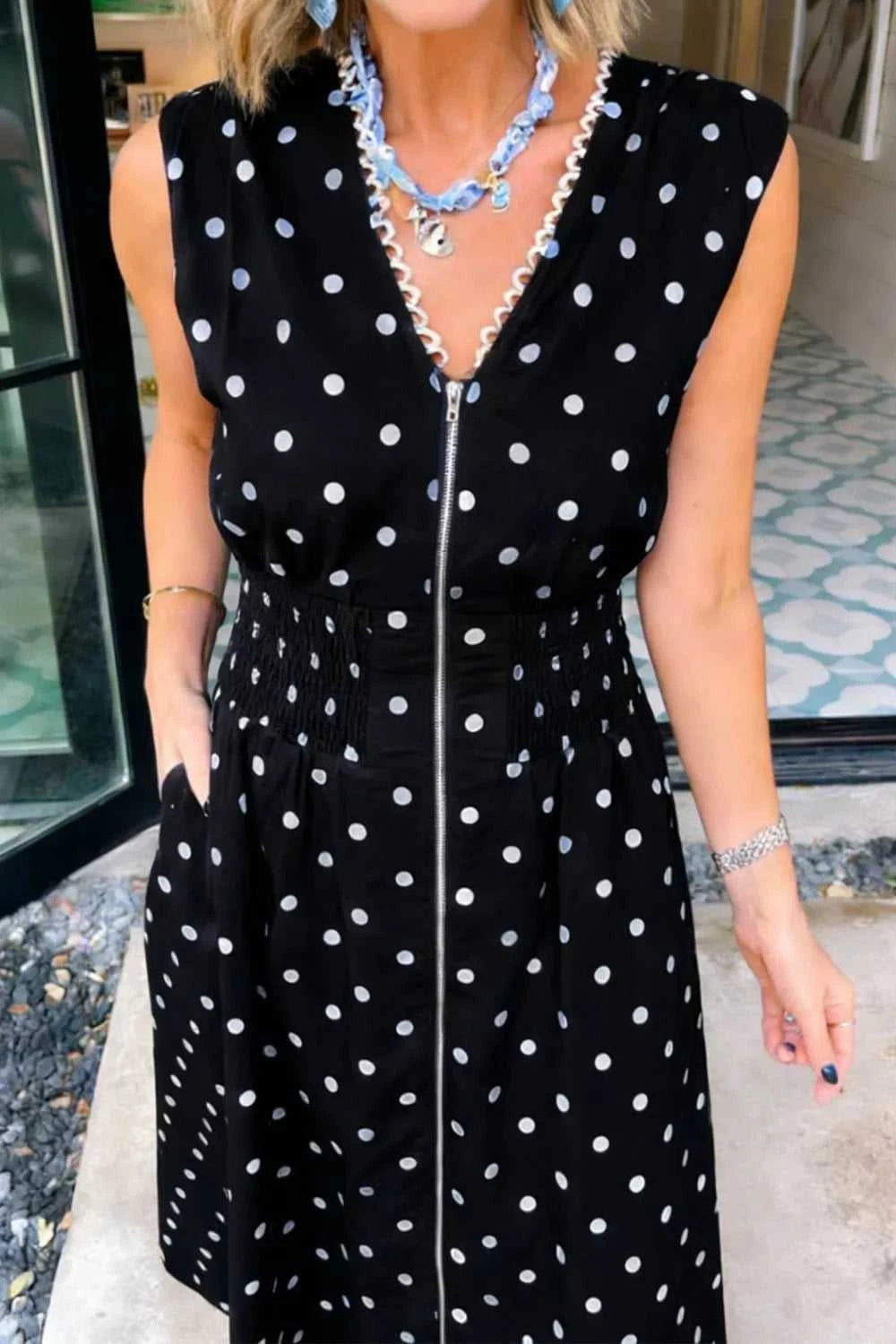 Polka Dot Zipper Front Midi Dress 100100529252916 67 Gifts for Her Jerry's Apparel 