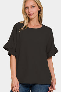 V-Neck Flutter Sleeve Top