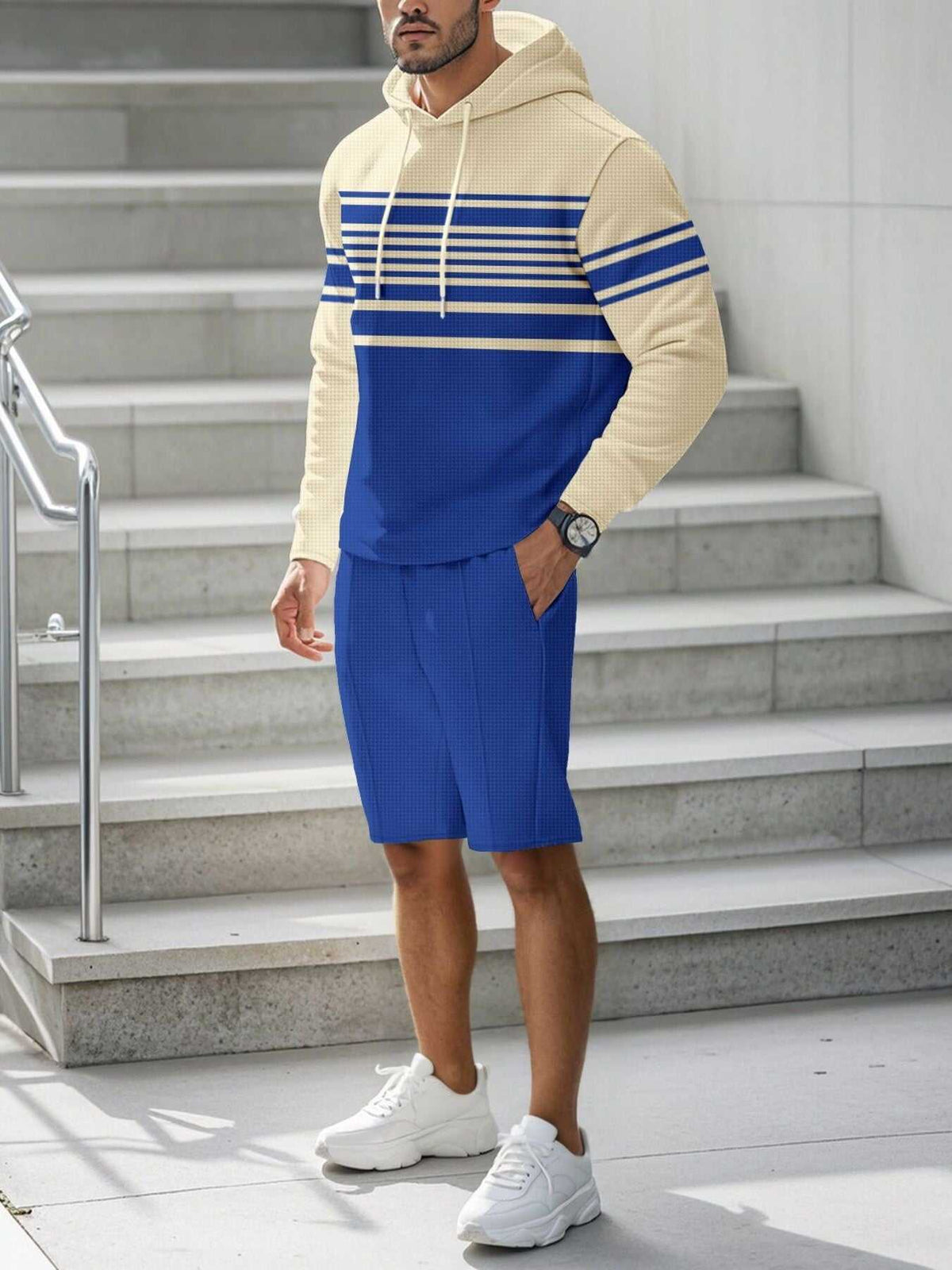 Men's Full Size Striped Hoodie & Shorts Casual Set Plus Size 100400695113580 41 Affordable Fashion Under $100 Jerry's Apparel 
