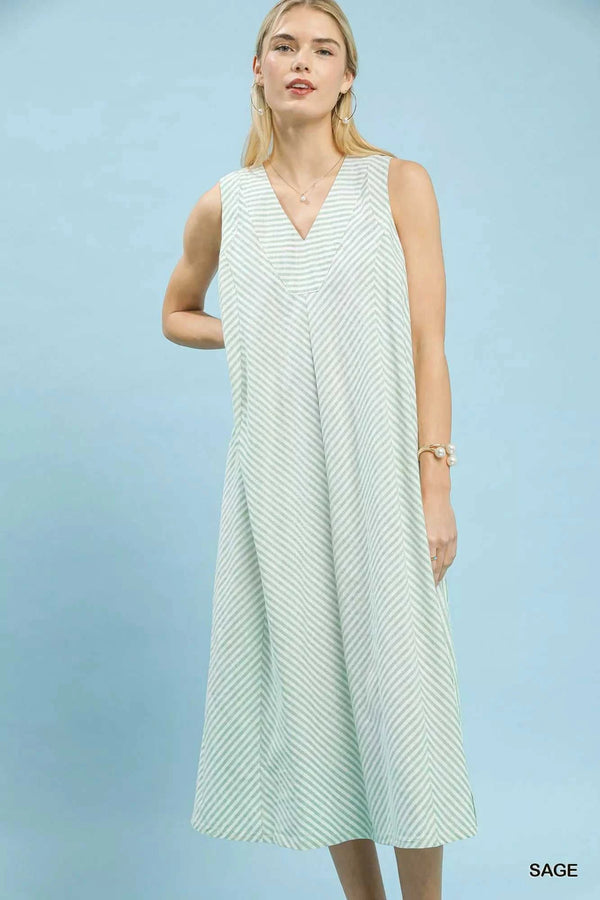 Umgee Chevron Stripe Sleeveless Midi Dress 100100039681638 62 Affordable Fashion Under $100 Jerry's Apparel 