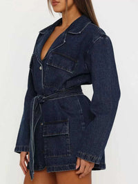 Long Sleeve Longline Denim Jacket with Belt 101003147500368 74 Affordable Fashion Under $100 Jerry's Apparel 