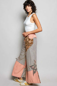 POL Striped Floral Patchwork Wide leg Pants with Side Big Star Patch 100100060771533 59 Affordable Fashion Under $100 Jerry's Apparel 