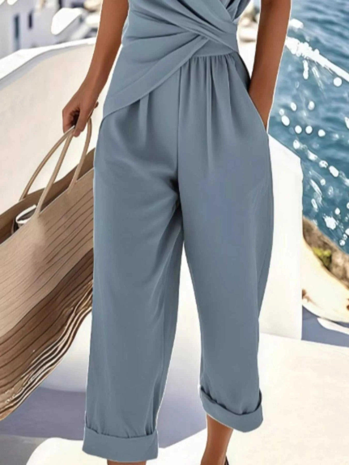 Full Size Twist-Front V-Neck Top and Pants Set Plus Size 100100106792287 49 Affordable Fashion Under $100 Jerry's Apparel 