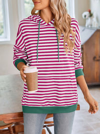 Drawstring Striped Long Sleeve Hoodie