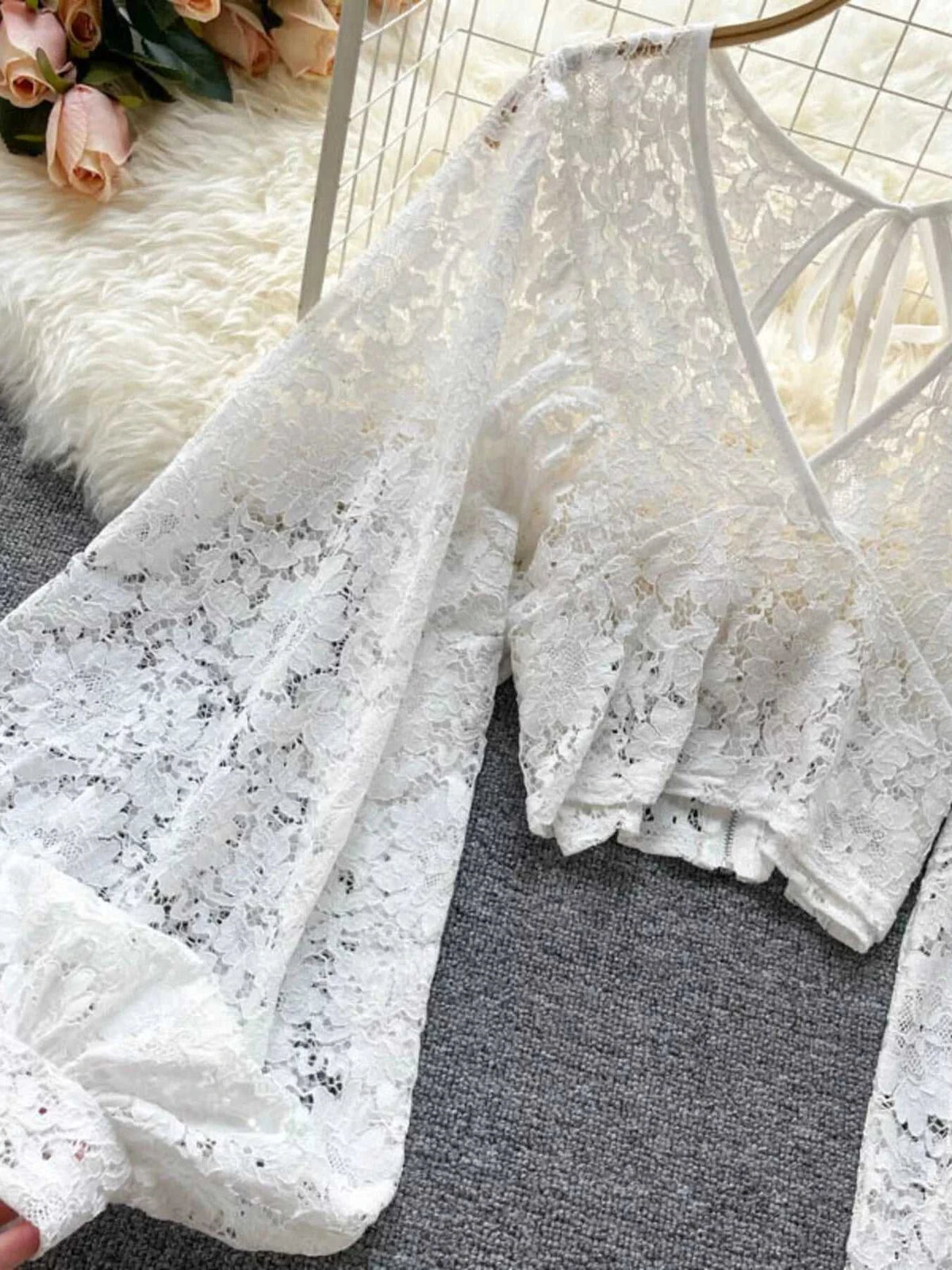 Lace Tie Back Long Sleeve Top 100100430044315 33 Affordable Fashion Under $100 Jerry's Apparel 