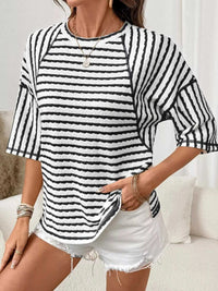 Casual Striped Raglan Sleeve Textured T-Shirt 101001019077269 38 Affordable Fashion Under $100 Jerry's Apparel 