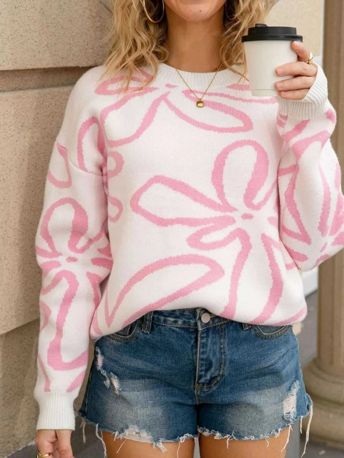 Flower Crew Neck Long Sleeve Sweater 100100780503301 49 Affordable Fashion Under $100 Jerry's Apparel 