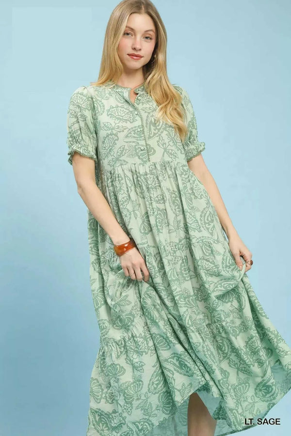 Umgee Paisley Print Tiered Midi Dress 100100646651075 64 Affordable Fashion Under $100 Jerry's Apparel 