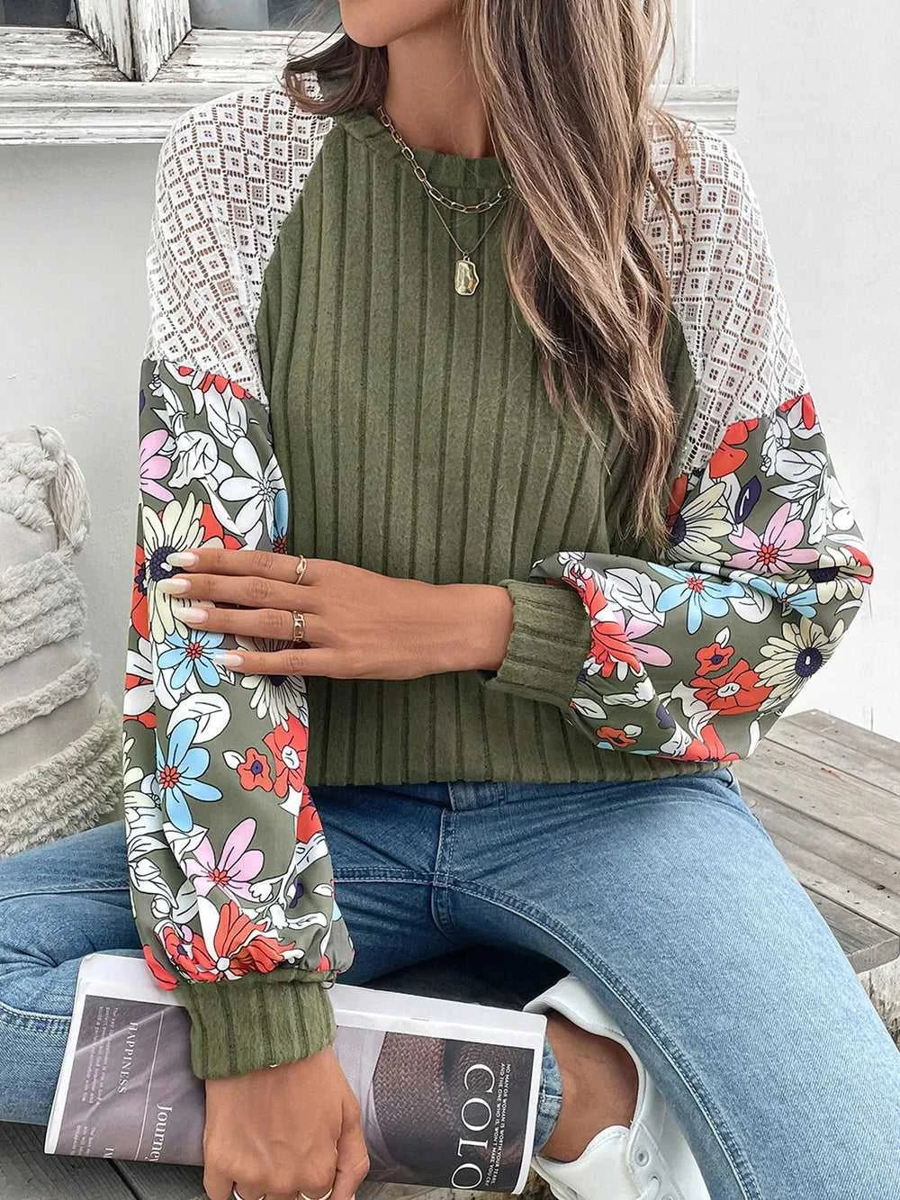 Perfee Printed Round Neck Long Sleeve Knit Top 100100521641078 25 Affordable Fashion Under $100 Jerry's Apparel 
