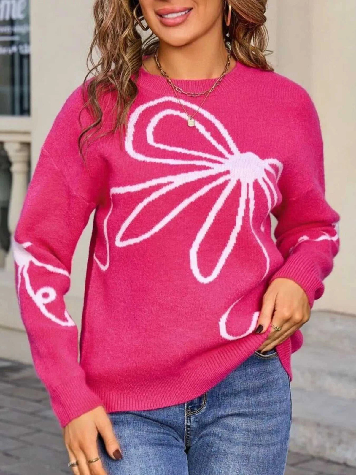 Floral Crew Neck Long Sleeve Sweater 100100448396128 47 Affordable Fashion Under $100 Jerry's Apparel 