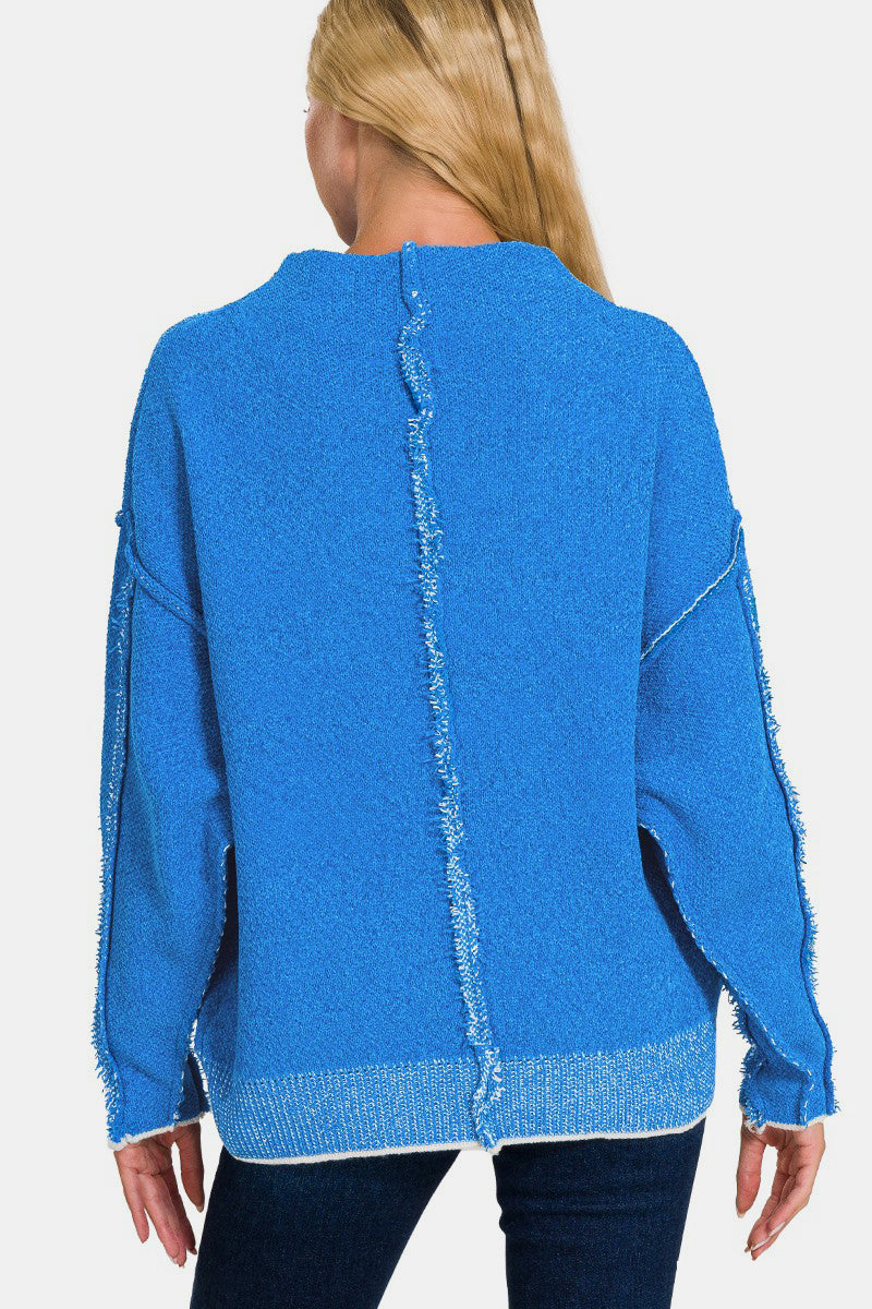 Exposed Seam Mock Neck Long Sleeve Sweater